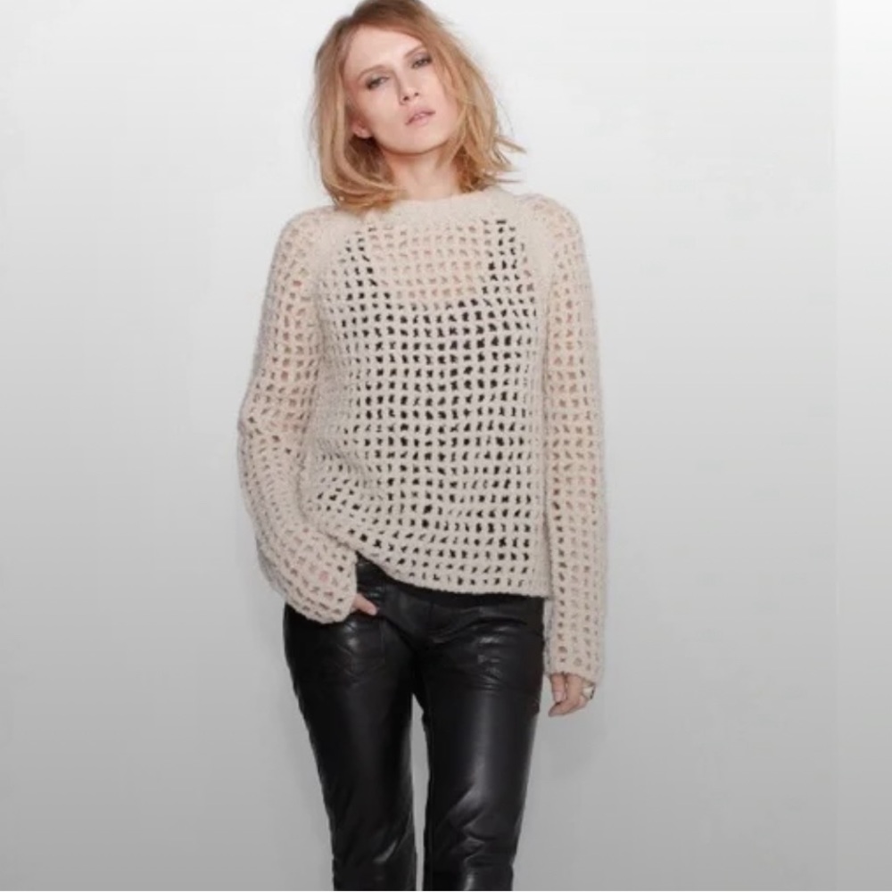 Zadig & Voltaire Luxury Open Weave Sweater | Cream Wool | Size Small